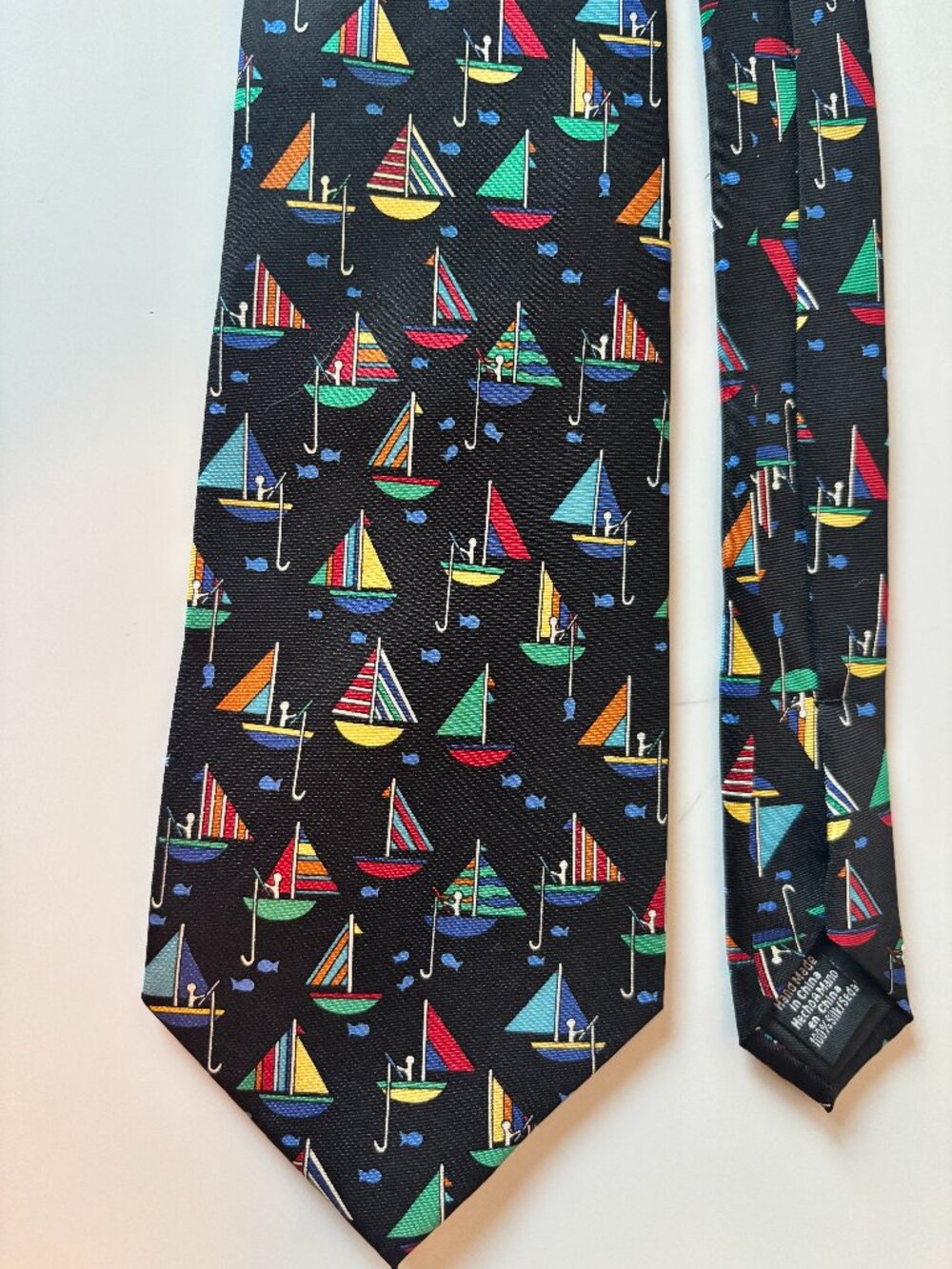 Vintage 90's Save the Children 100% Silk Neck Tie Gone Fishing by Alicia, Age 11